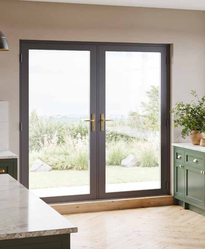 Aluminium flush French doors in a country kitchen