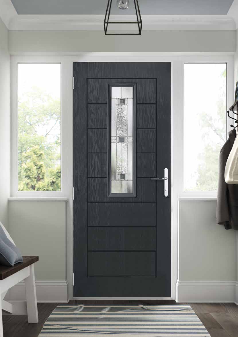 Anthracite composite front door with glazed sidelights